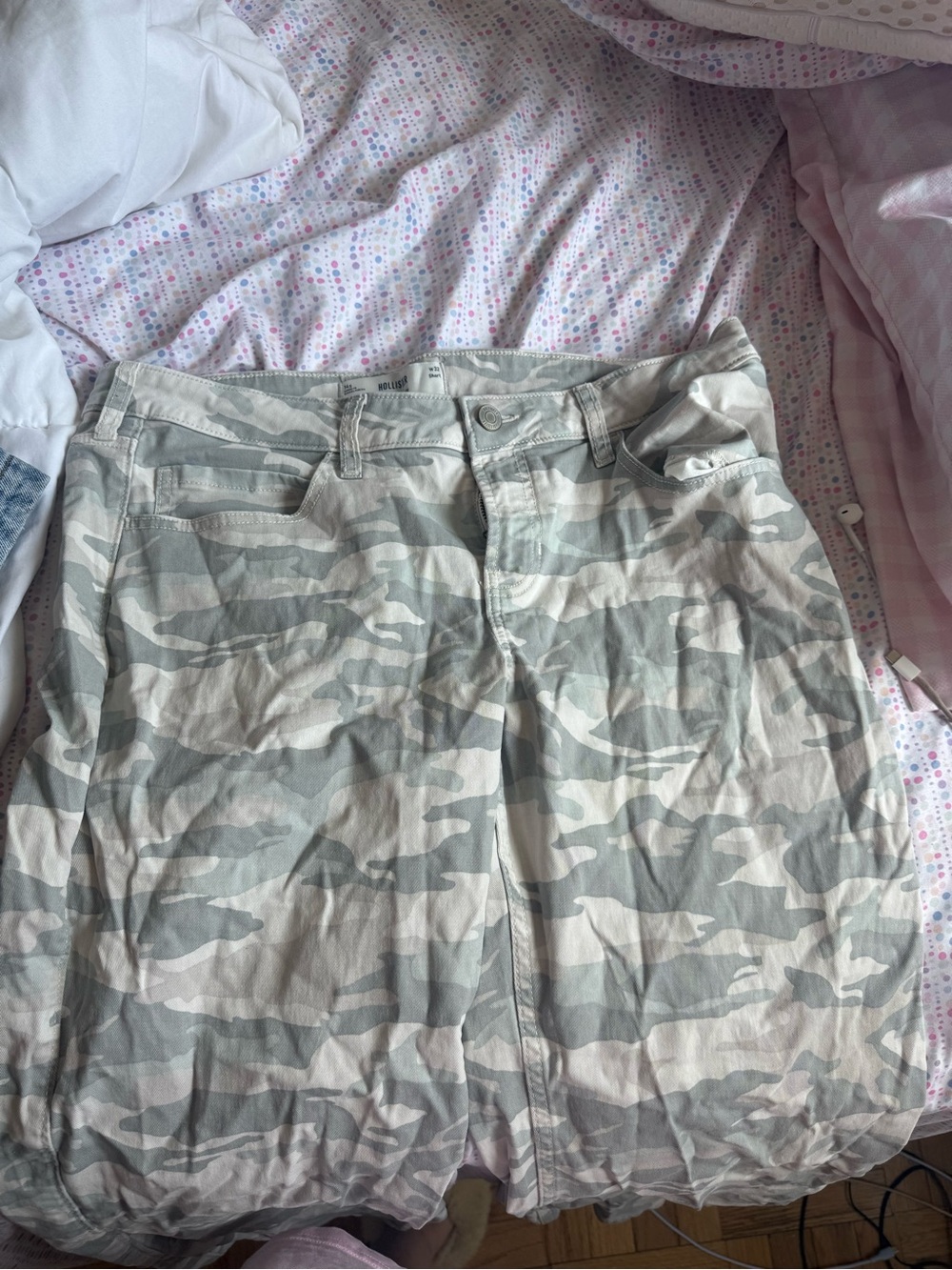 Low Rise Baggy Camo Cotton Casual Pants - Light Gray/Beige